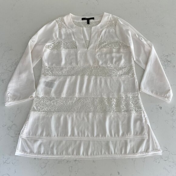 BCBGMaxAzria Erid Gardenia VNeck Lace Cover Up Adjustable Sleeve Cream Sz XS - Picture 15 of 16